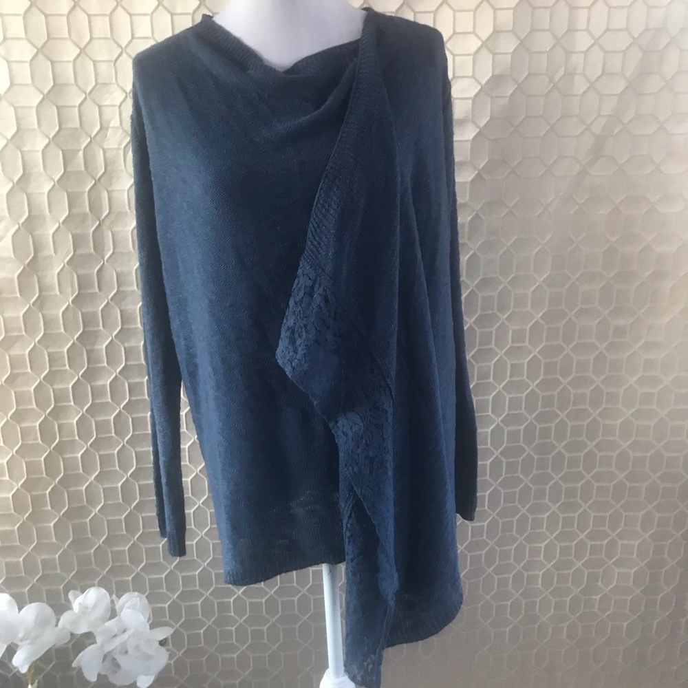 Pink Republic Blue Open Front Cardigan Lace Trim M